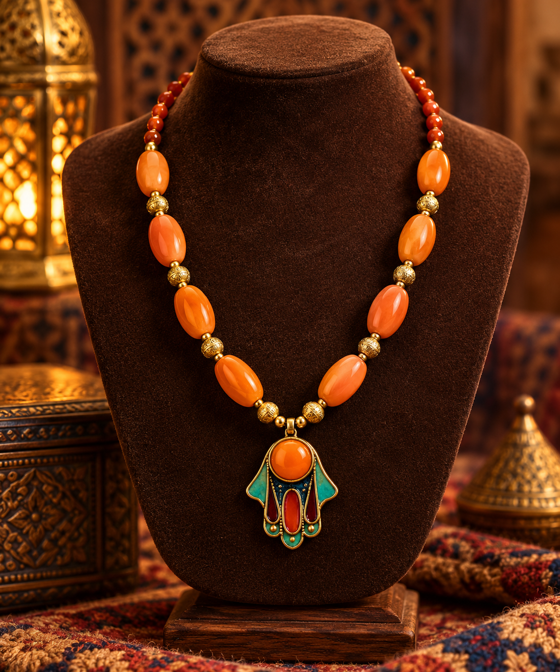Collier Ambre & Hamsa du Maroc
